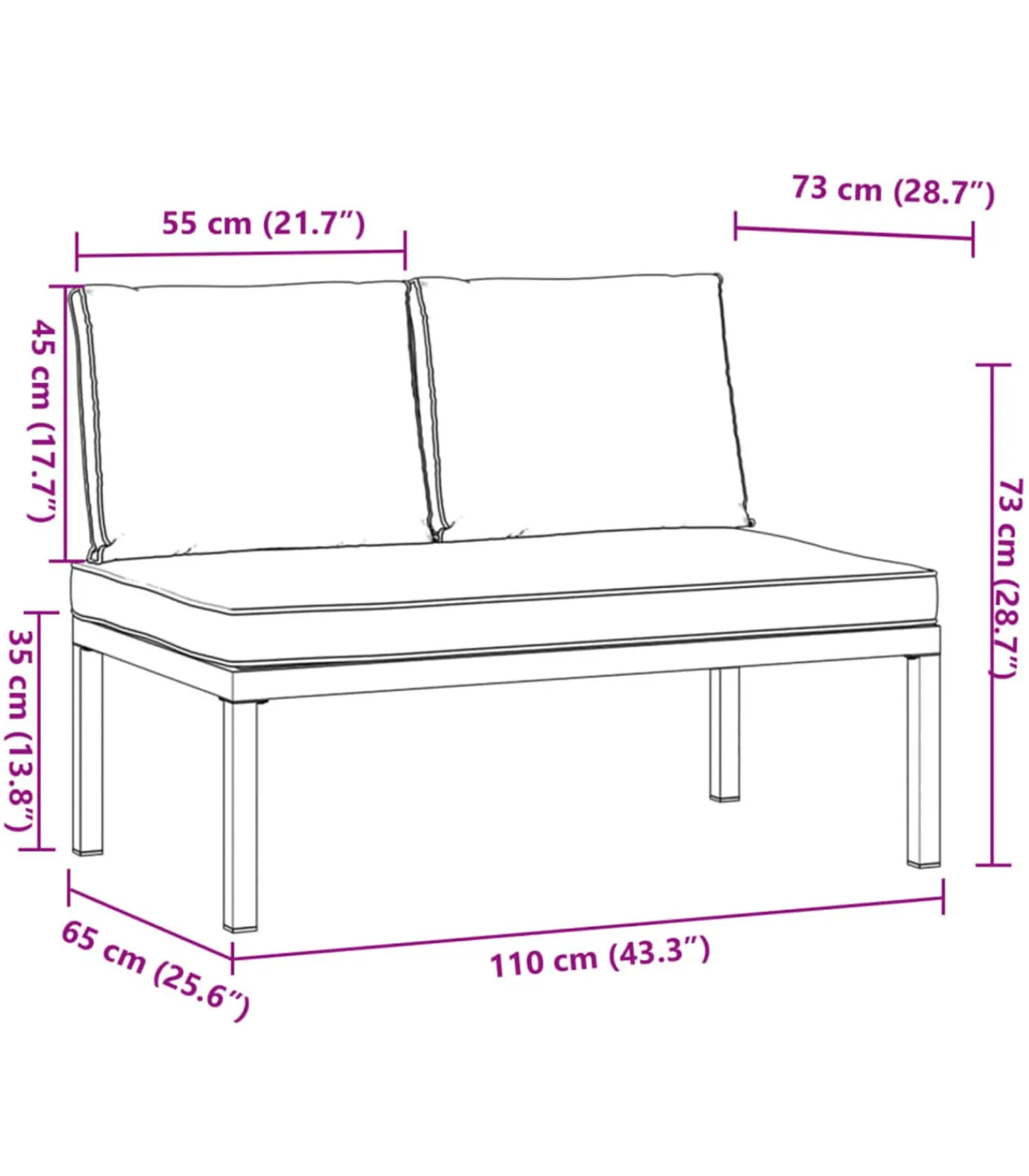 vidaXL Tuinbank met kussens aluminium zwart