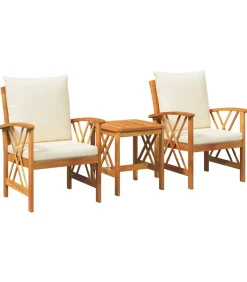 vidaXL Tuinbank Set met kussen 3 pcs Bruin Massief acaciahout