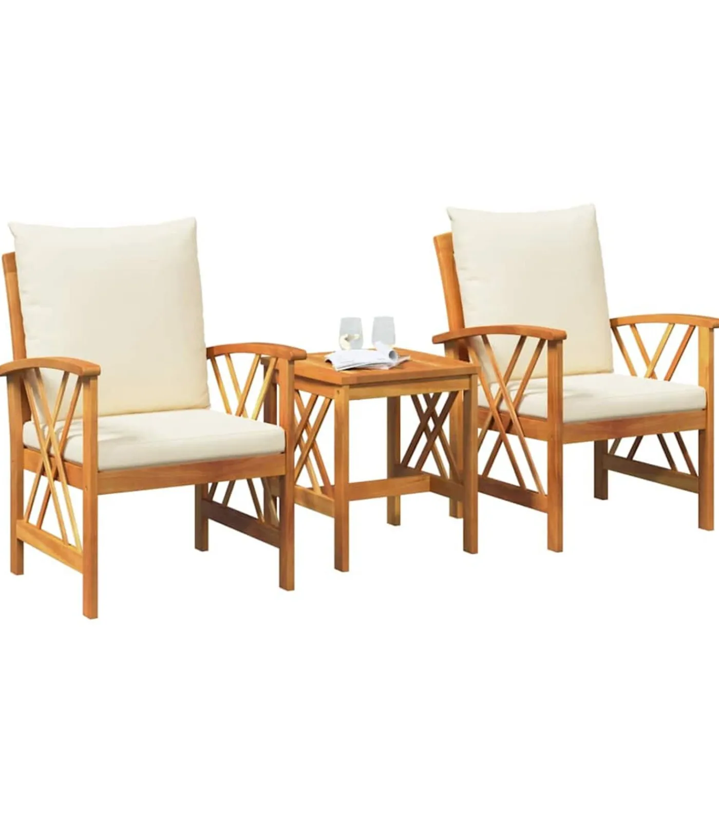 vidaXL Tuinbank Set met kussen 3 pcs Bruin Massief acaciahout