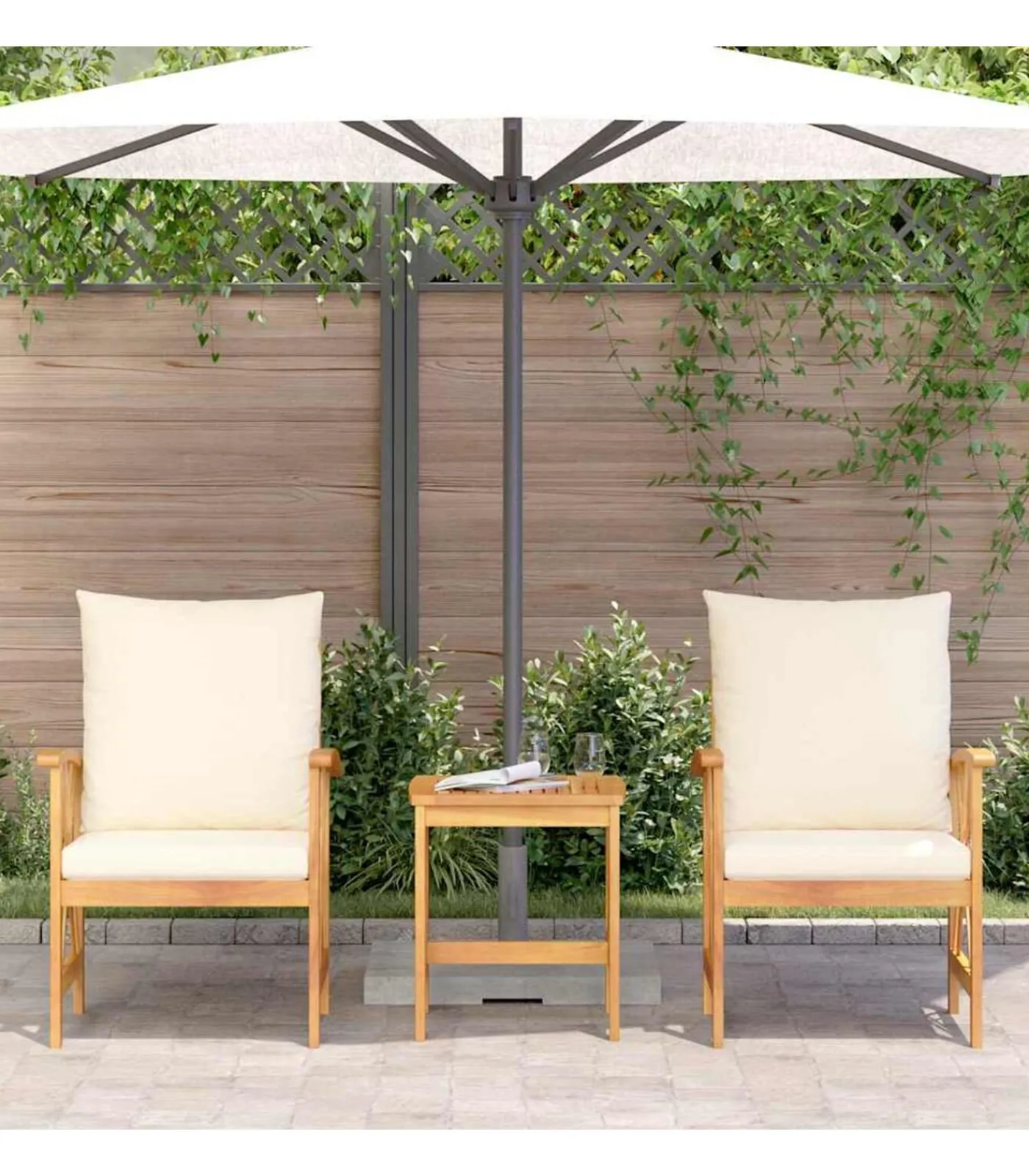 vidaXL Tuinbank Set met kussen 3 pcs Bruin Massief acaciahout