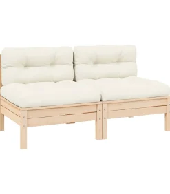 vidaXL Tuinbank 2-zits met crèmekleurige kussens massief grenenhout