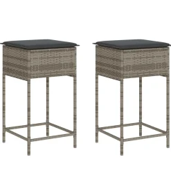 Hot Tuinbarkrukken met kussens 2 st poly rattan grijs Tuinmeubelen