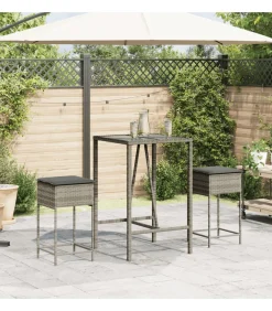 Hot Tuinbarkrukken met kussens 2 st poly rattan grijs Tuinmeubelen