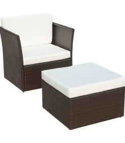 Outlet Tuinstoel met voetenbank poly rattan bruin Tuinmeubelen