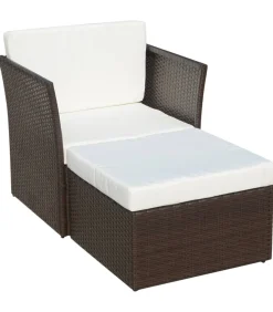 Outlet Tuinstoel met voetenbank poly rattan bruin Tuinmeubelen