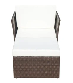 Outlet Tuinstoel met voetenbank poly rattan bruin Tuinmeubelen