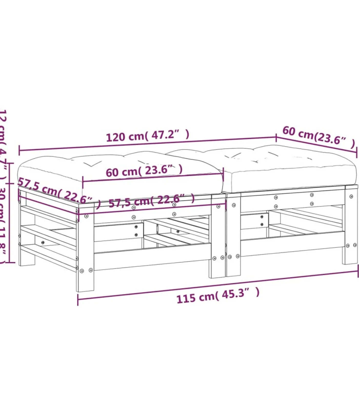 vidaXL Tuinvoetenbank met kussen massief douglashout