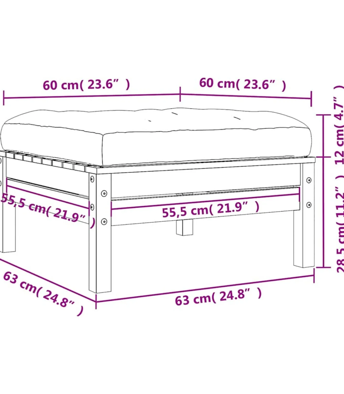 vidaXL Tuinvoetenbank met kussen massief douglashout