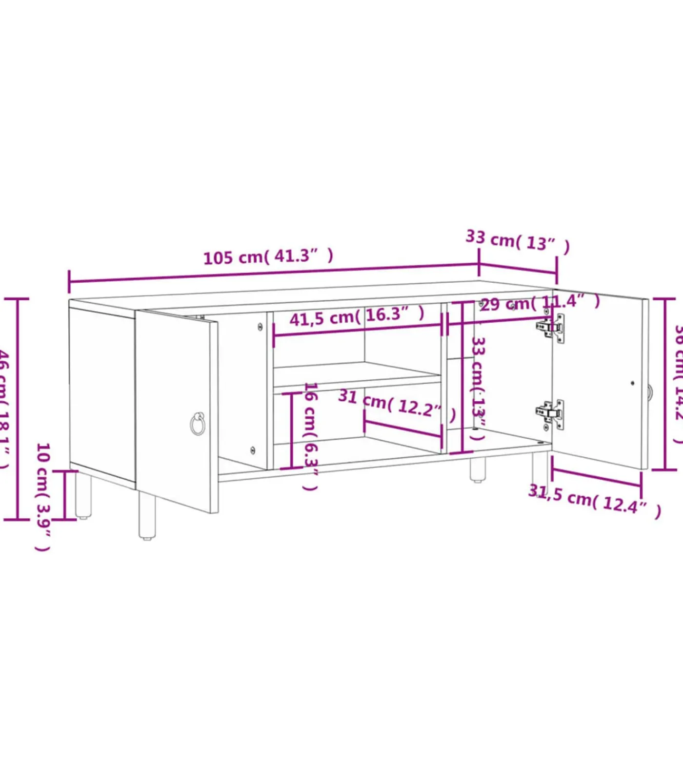 Hot Tv-meubel 105x33x46cm massief mangohout Meubels