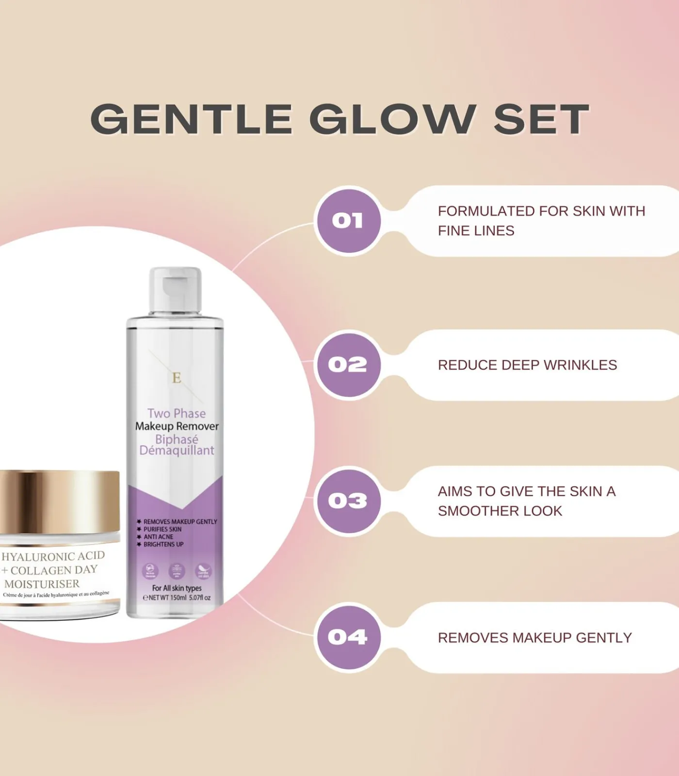 Best Tweefasige make-up verwijderaar + hyaluronzuur en collageen dagcrème Gezicht Sets