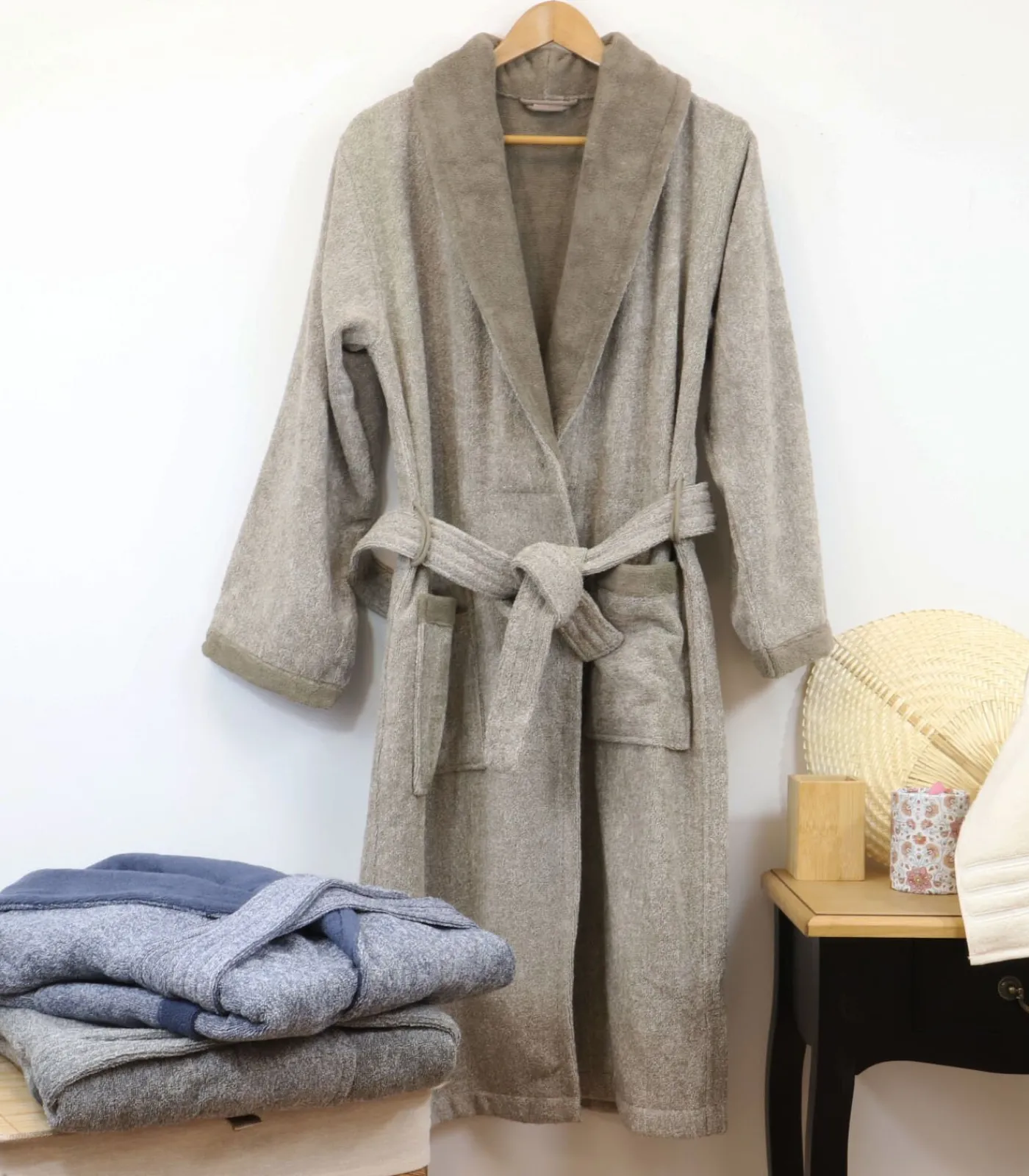 Discount Tweekleurige katoenen badjas voor heren, antracietgrijs xl Heren Badjassen