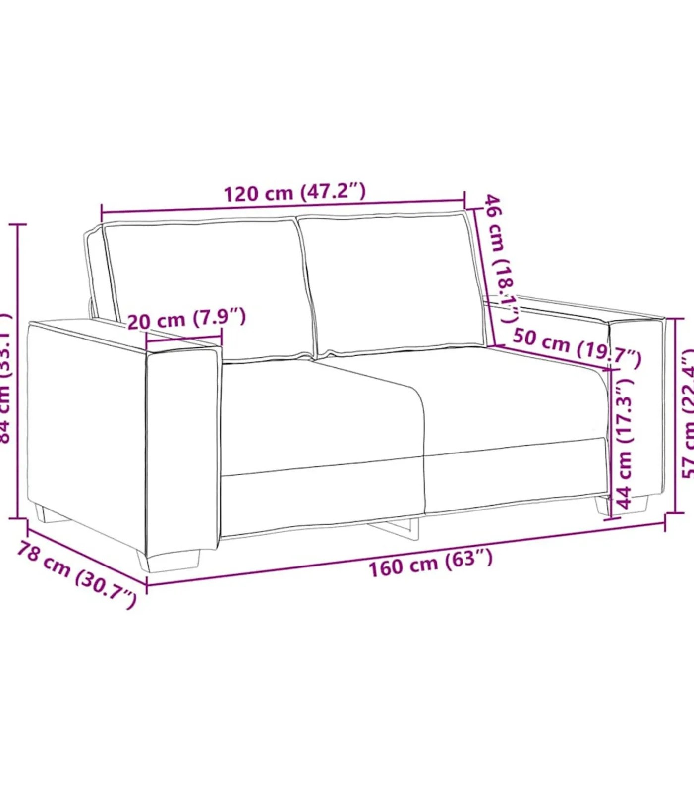 vidaXL Tweezitsbank 120 cm fluweel zwart
