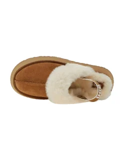 DAMES UGG suède leren mules met schapenvacht voering in bruin