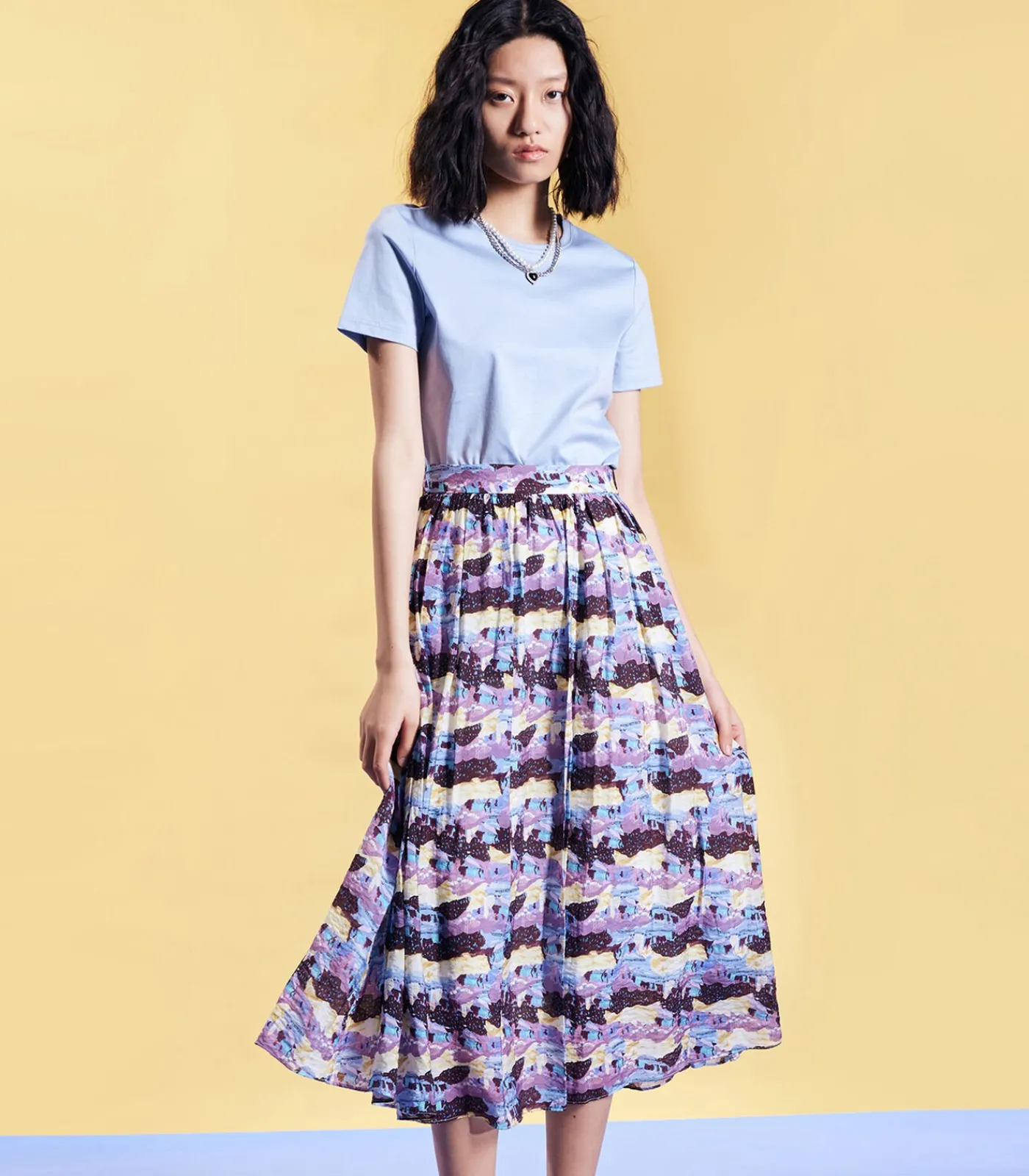 DAMES Smart & Joy Uitlopende midi-rok met abstracte print