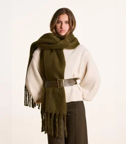 Outlet Uni kaki sjaal met franjes DAMES Sjaals