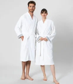 Heren Chakra Unisex Badjas Anton Wit/Marine blauw - XL