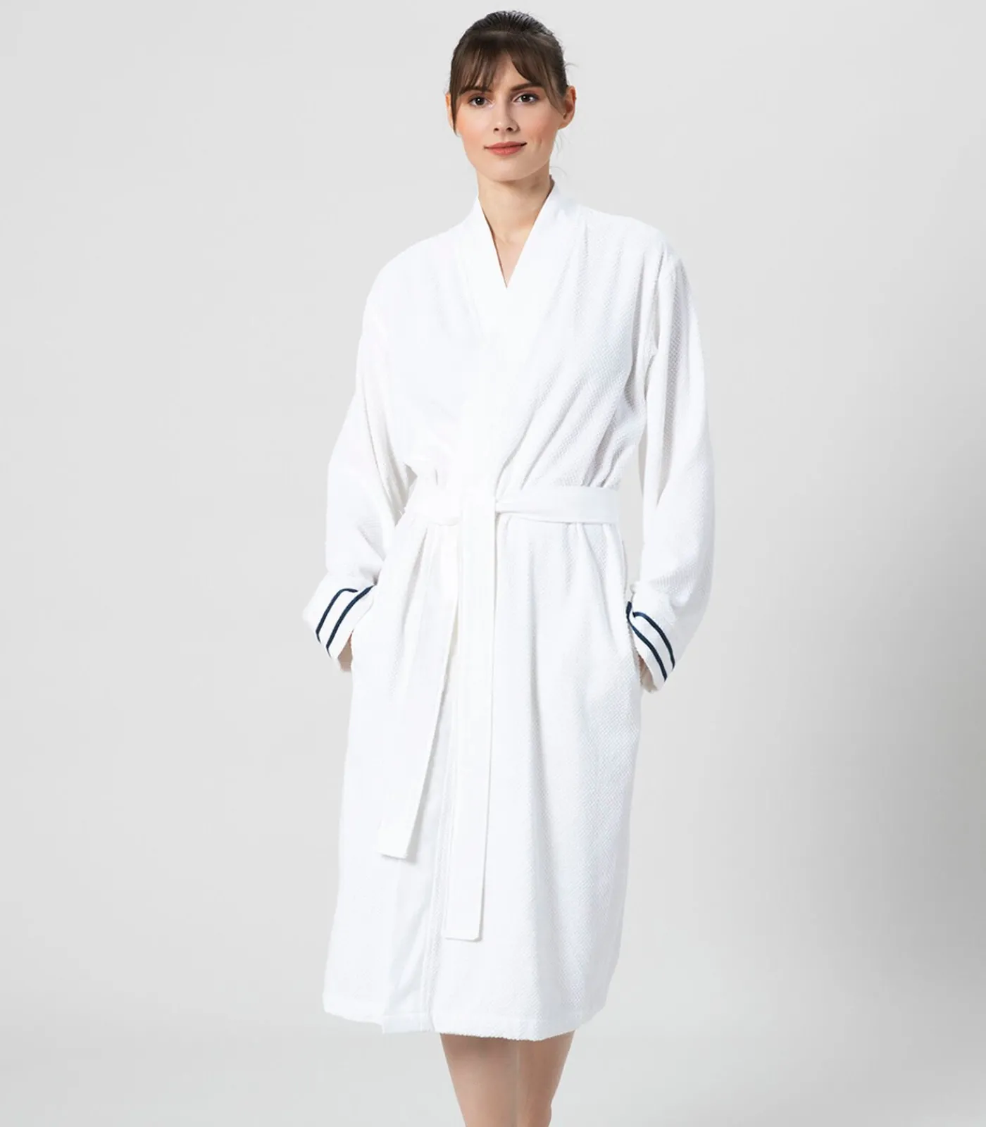 Heren Chakra Unisex Badjas Anton Wit/Marine blauw - XL