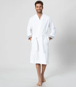 Heren Chakra Unisex Badjas Anton Wit/Marine blauw - XL