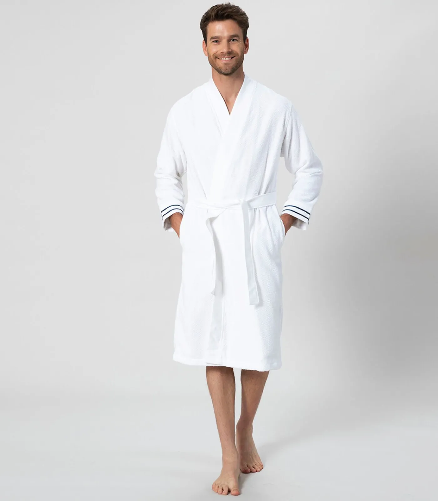 Heren Chakra Unisex Badjas Anton Wit/Marine blauw - XL