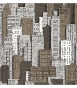 New Urban Friends & Coffee Behang stadsappartementen wit en goudkleurig Decoratie