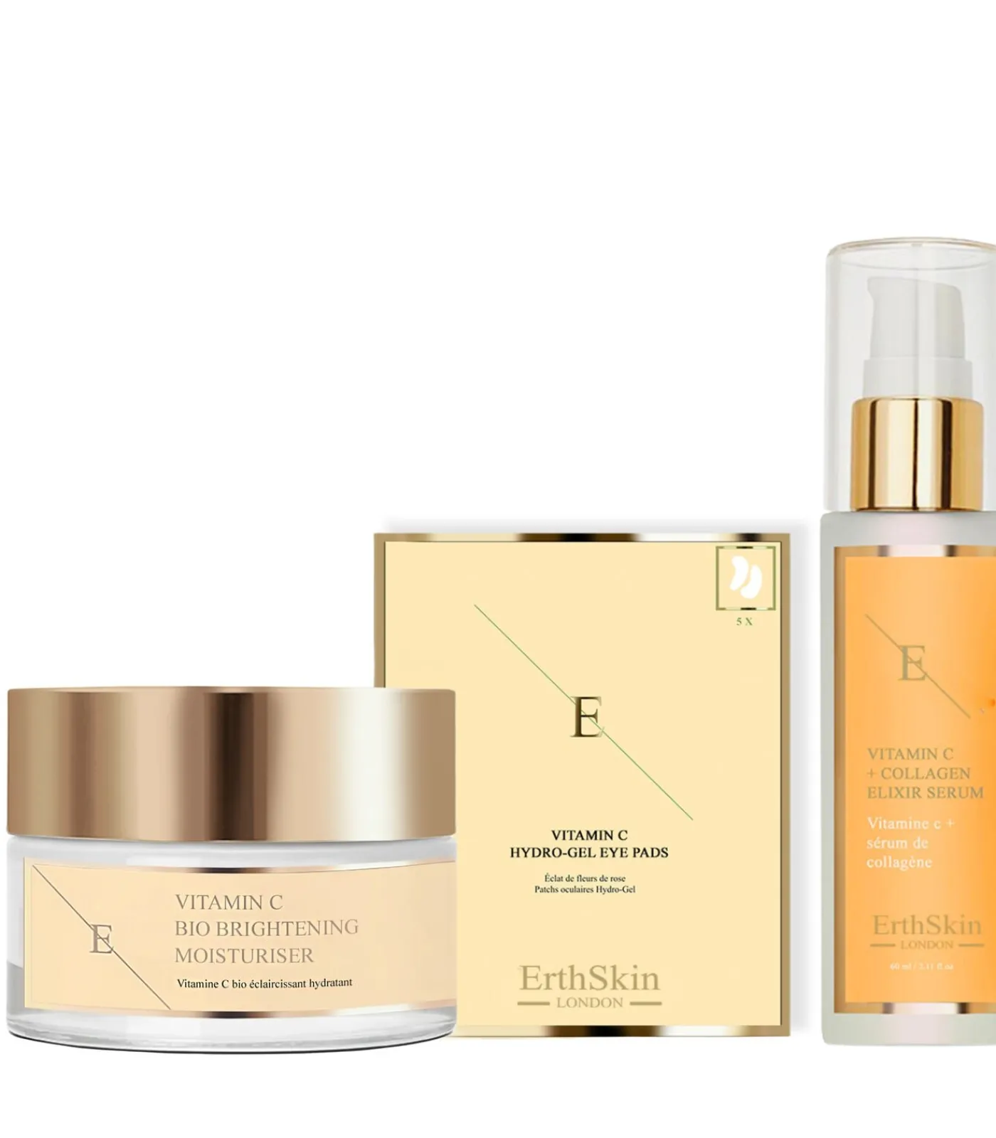 Erth Skin London VITAMINE C ELIXIR SERUM + Vitamine C Bio Brightening Moisturizer + Oogkussentjes