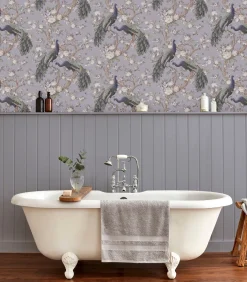 Laura Ashley Vliesbehang Belvedere | Paars | Pauwen |