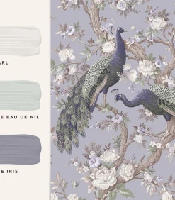 Laura Ashley Vliesbehang Belvedere | Paars | Pauwen |