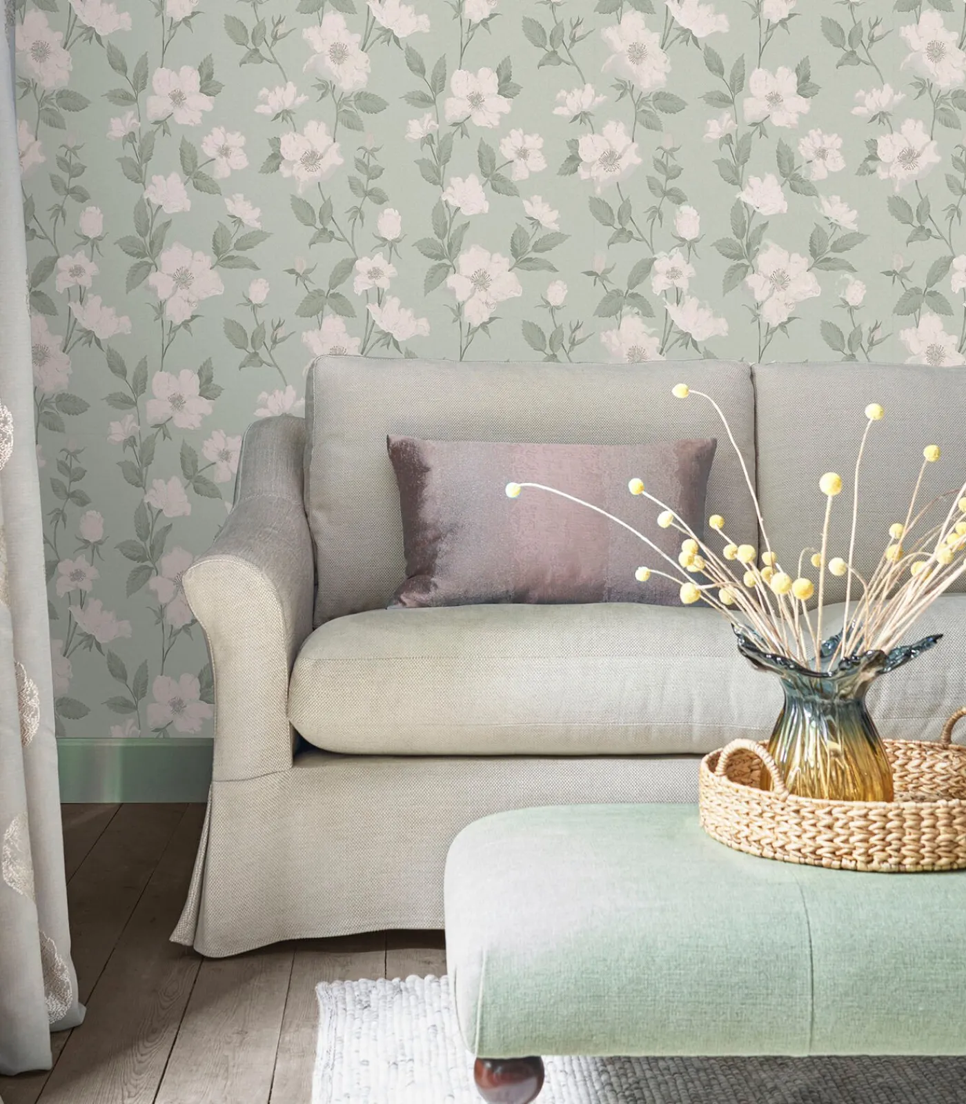 Laura Ashley Vliesbehang Fleurir Smoke Green | Zacht