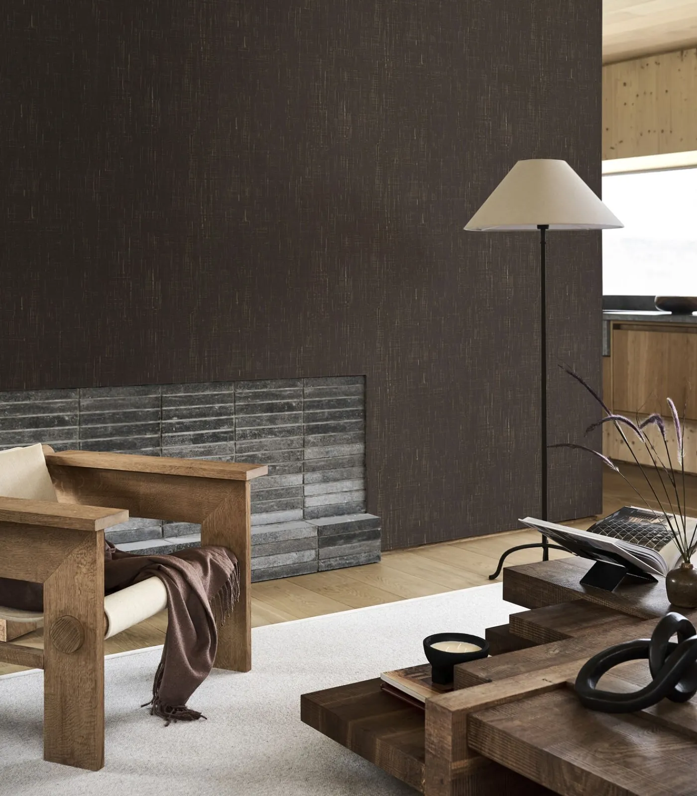 VTwonen Vliesbehang linnen gold ebony