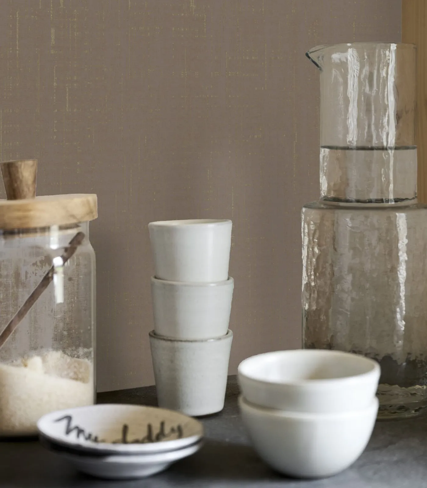 Sale Vliesbehang linnen gold soft clay Wanddecoratie