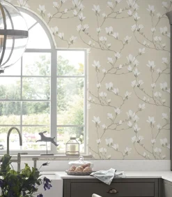 Best Vliesbehang Magnolia Grove Natural | Wanddecoratie