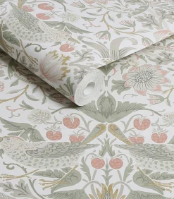 William Morris at Home Vliesbehang Strawberry Thief Sage & Pink