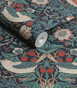 Discount Vliesbehang Strawberry Thief Deep Blue Wanddecoratie