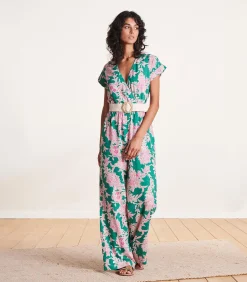 DAMES La Fée Maraboutée Vloeiend groen en roze broekpak met bloemenprint