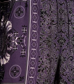 Hot Vloeiende broek in pruimkleurige twill met sjaalprint DAMES Broeken & Shorts