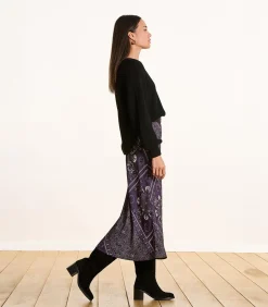 Sale Vloeiende rok in pruimkleurige twill met sjaalprint DAMES Rokken