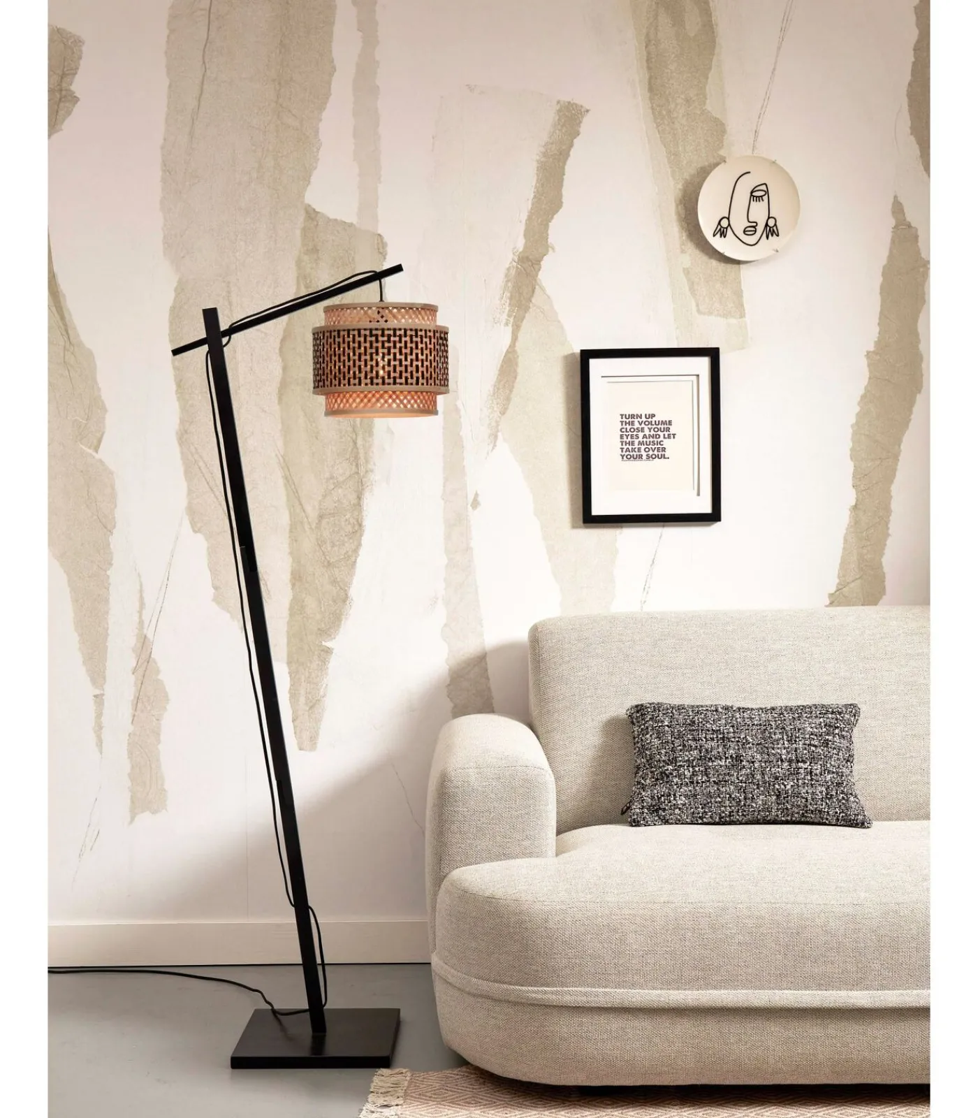 Outlet Vloerlamp Bhutan - Bamboe Zwart/Naturel - 55x31x150cm Vloerlampen