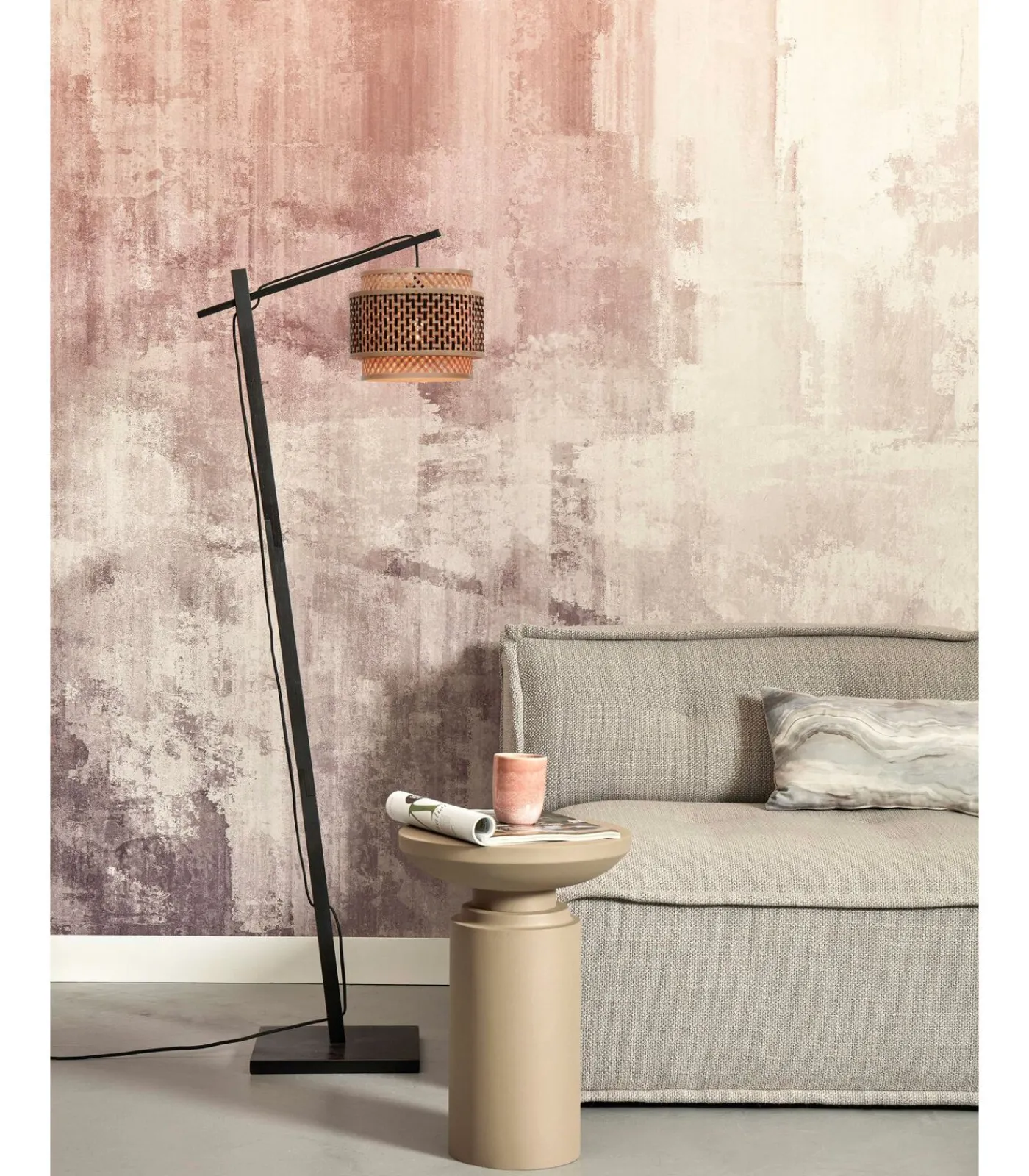 Outlet Vloerlamp Bhutan - Bamboe Zwart/Naturel - 55x31x150cm Vloerlampen