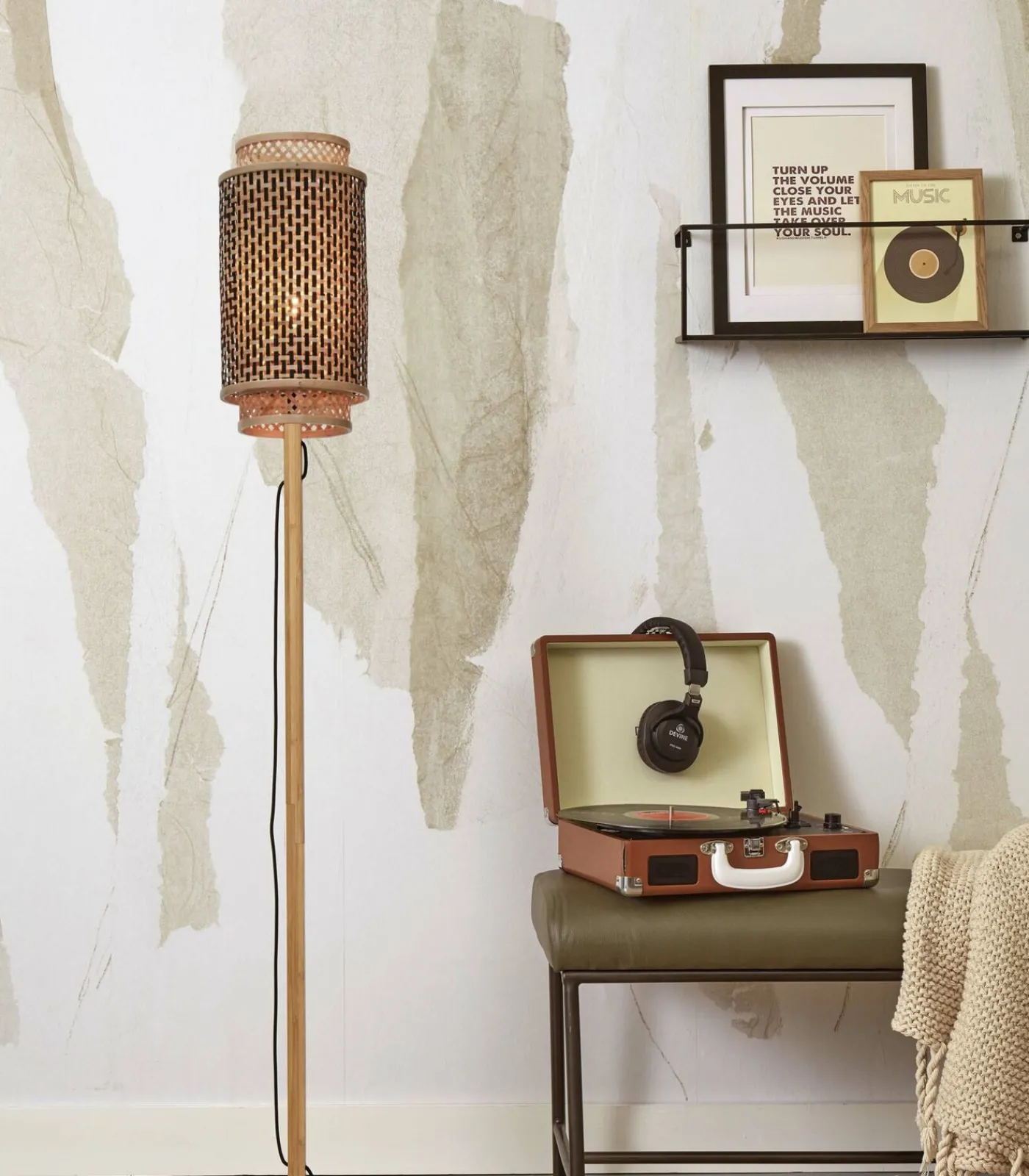 Vloerlamp Bhutan - Bamboe/Zwart - 20x20x145cm Vloerlampen