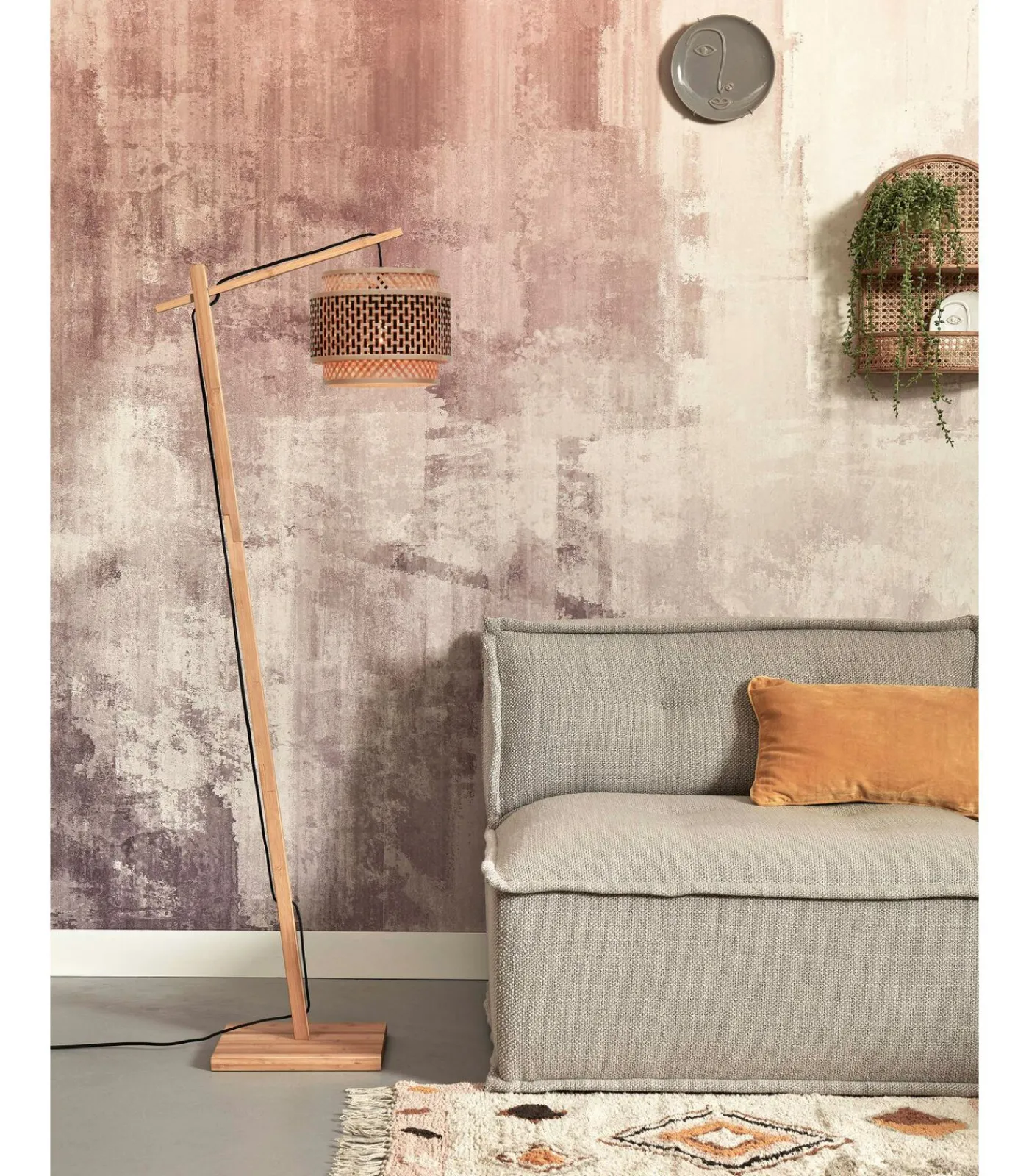 GOOD &MOJO Vloerlamp Bhutan - Bamboe/Zwart - 55x31x150cm