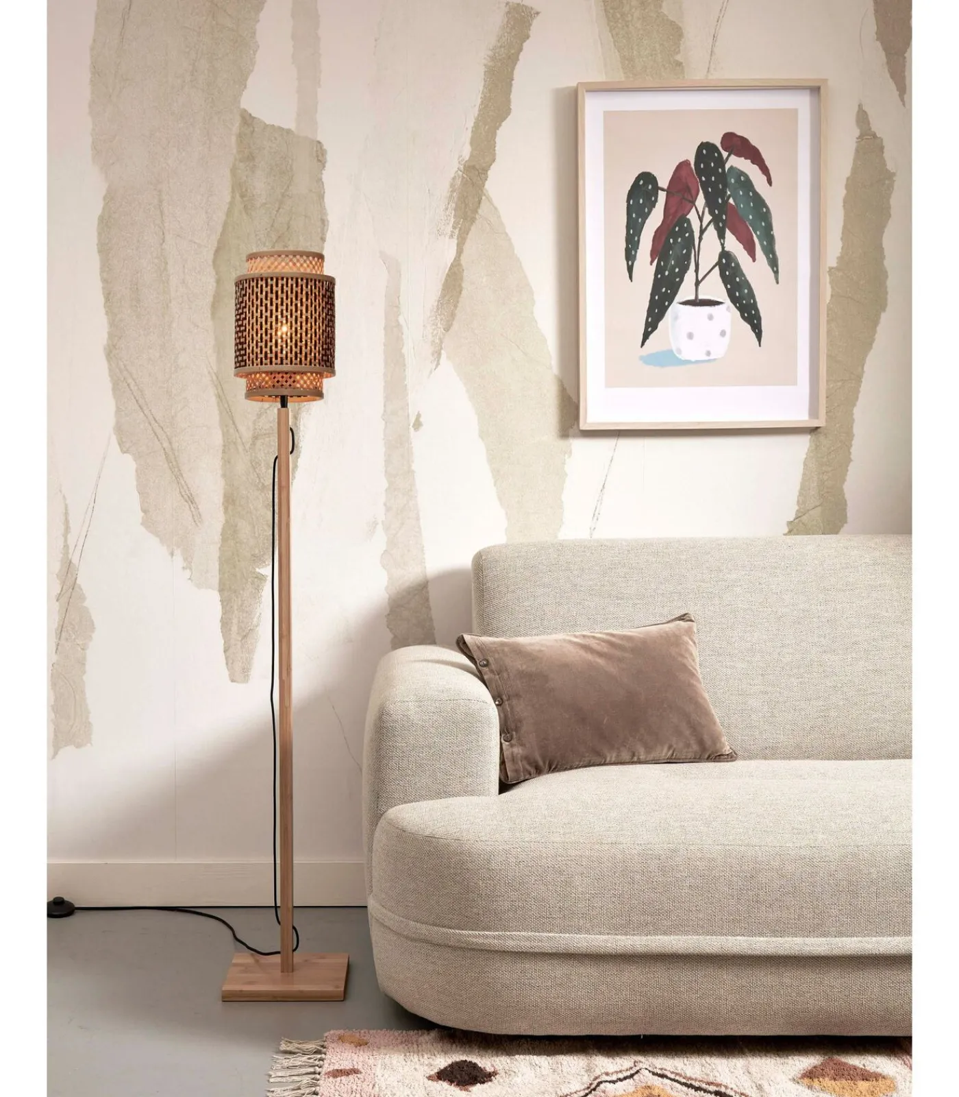 New Vloerlamp Bhutan - Bamboe/Zwart - 20x20x135cm Vloerlampen