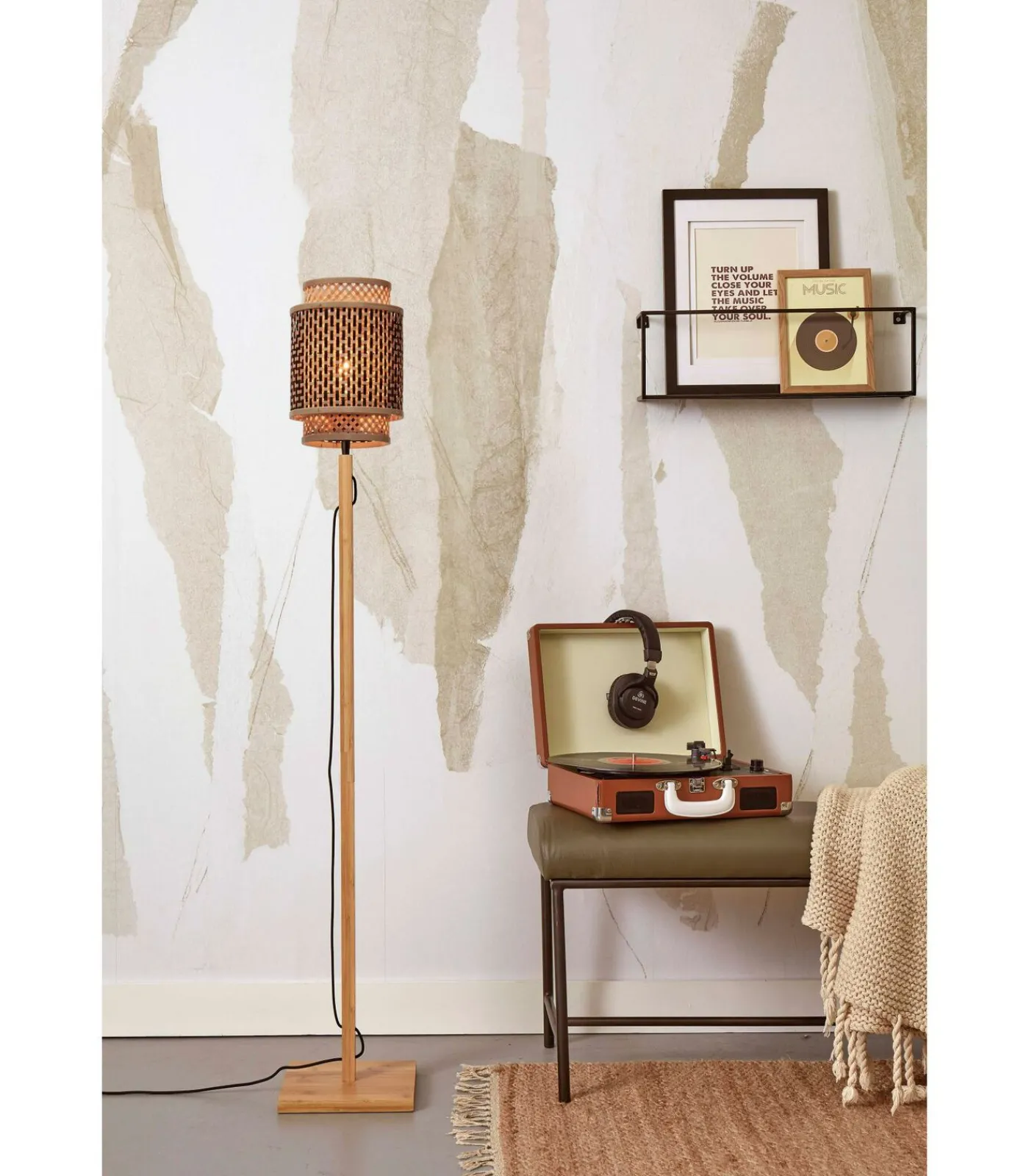 New Vloerlamp Bhutan - Bamboe/Zwart - 20x20x135cm Vloerlampen
