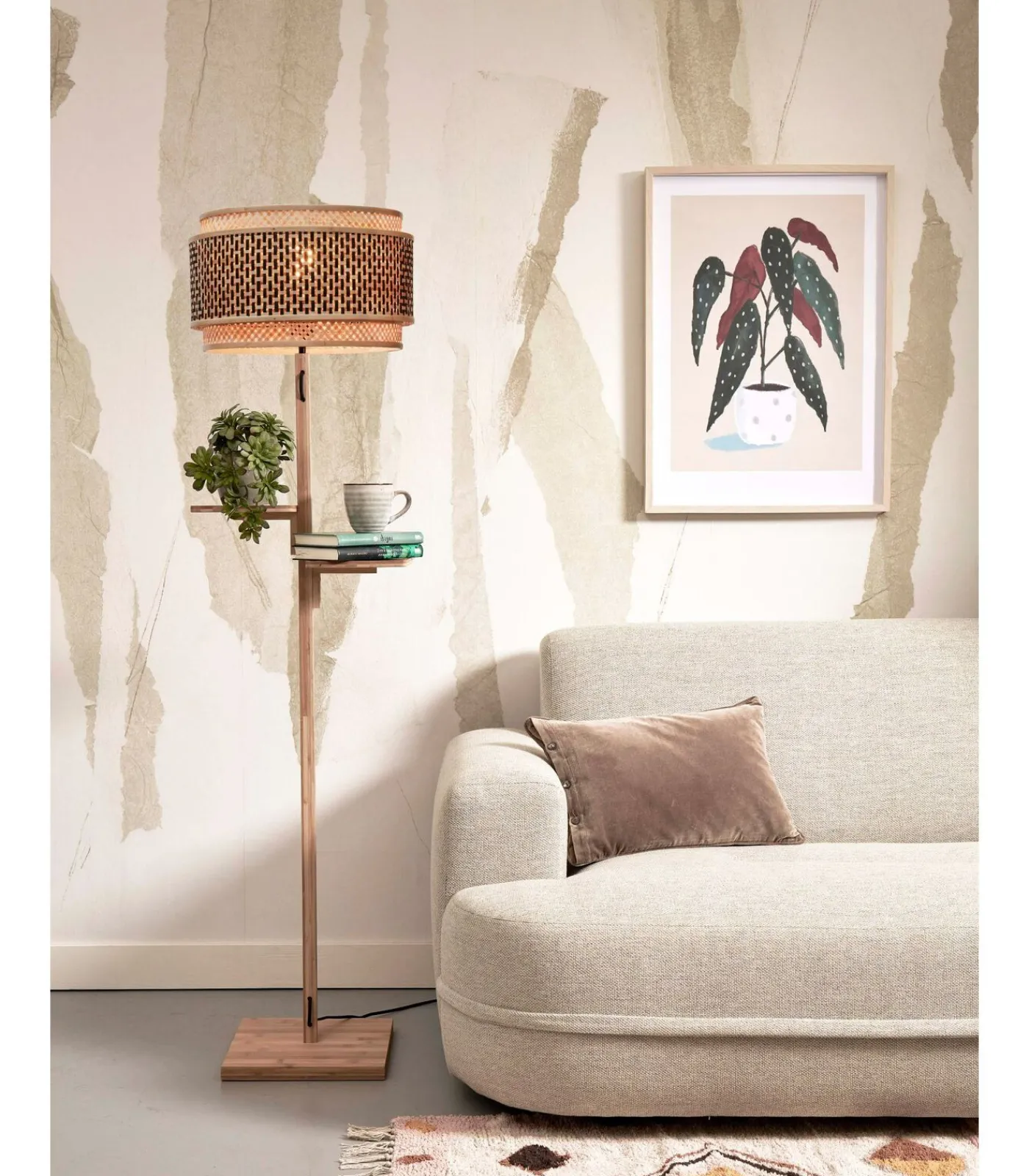 GOOD &MOJO Vloerlamp Bhutan - Bamboe/Zwart - Ø40x160cm