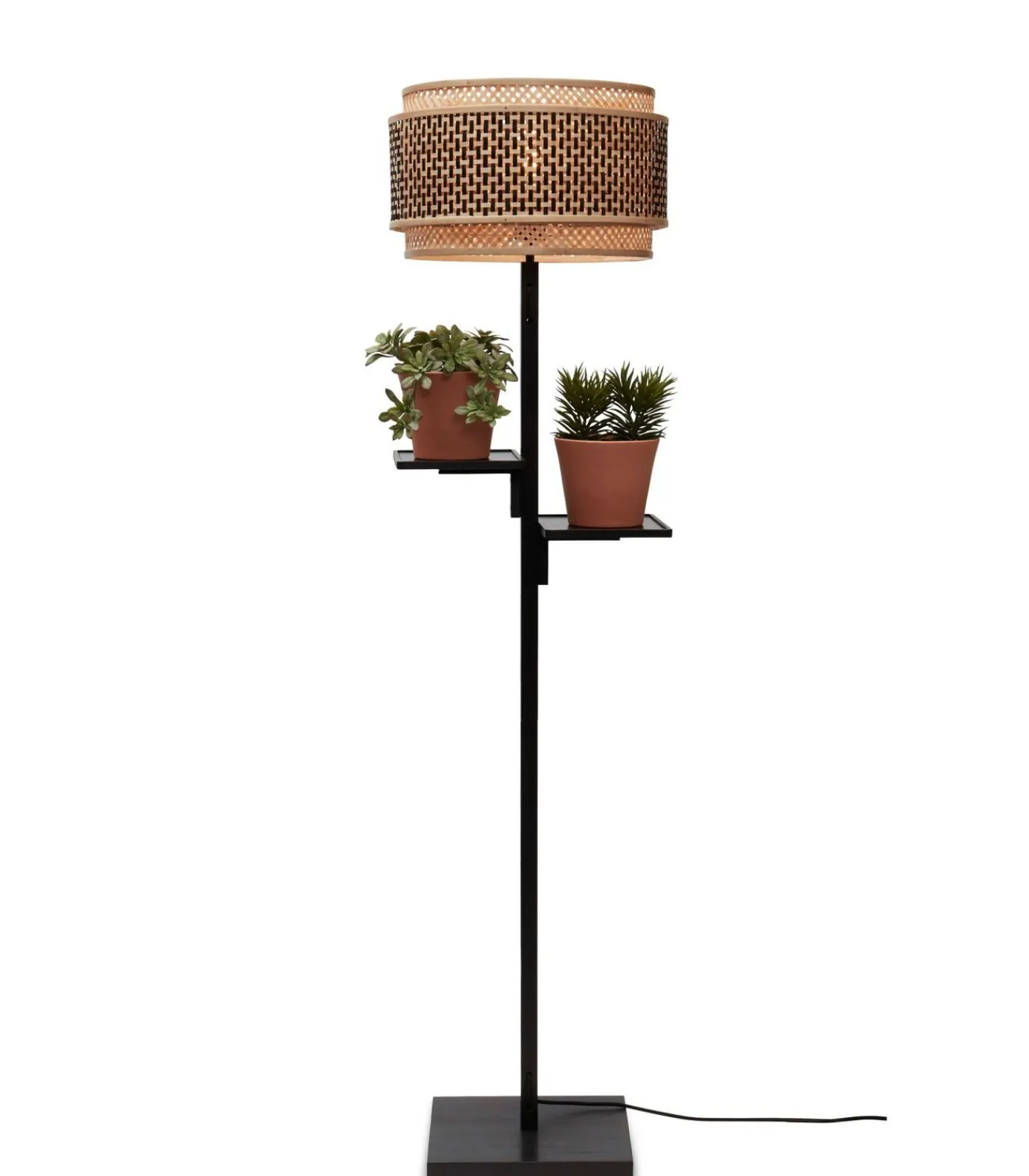 GOOD &MOJO Vloerlamp Bhutan - Zwart/Bamboe - Ø40x160cm
