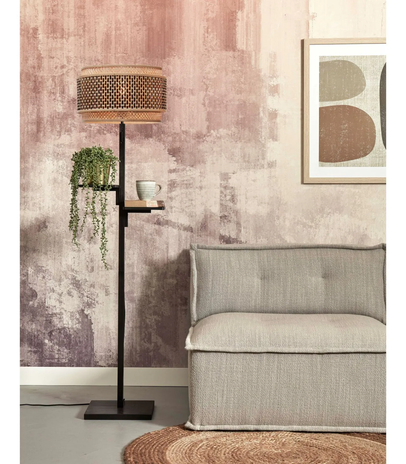 GOOD &MOJO Vloerlamp Bhutan - Zwart/Bamboe - Ø40x160cm