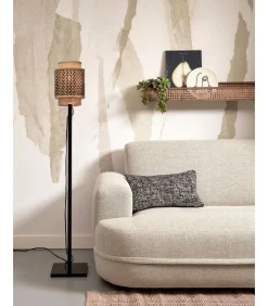 Discount Vloerlamp Bhutan - Zwart/Bamboe - 20x20x135cm Vloerlampen