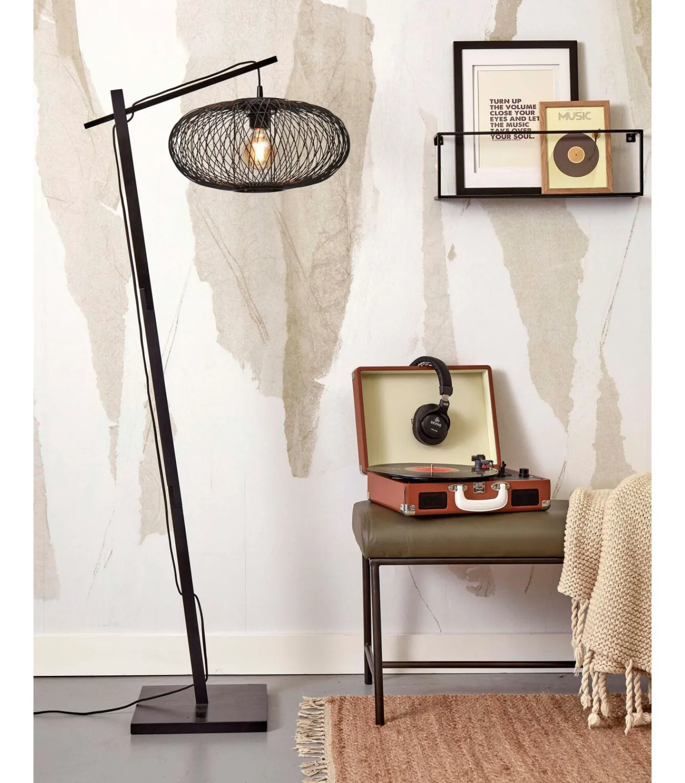New Vloerlamp Cango - Bamboe Zwart/Zwart - 62x40x150cm Vloerlampen