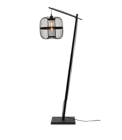 Discount Vloerlamp Hokkaido - Bamboe Zwart - 63x36x176cm Vloerlampen