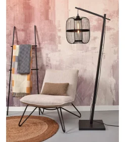 Discount Vloerlamp Hokkaido - Bamboe Zwart - 63x36x176cm Vloerlampen
