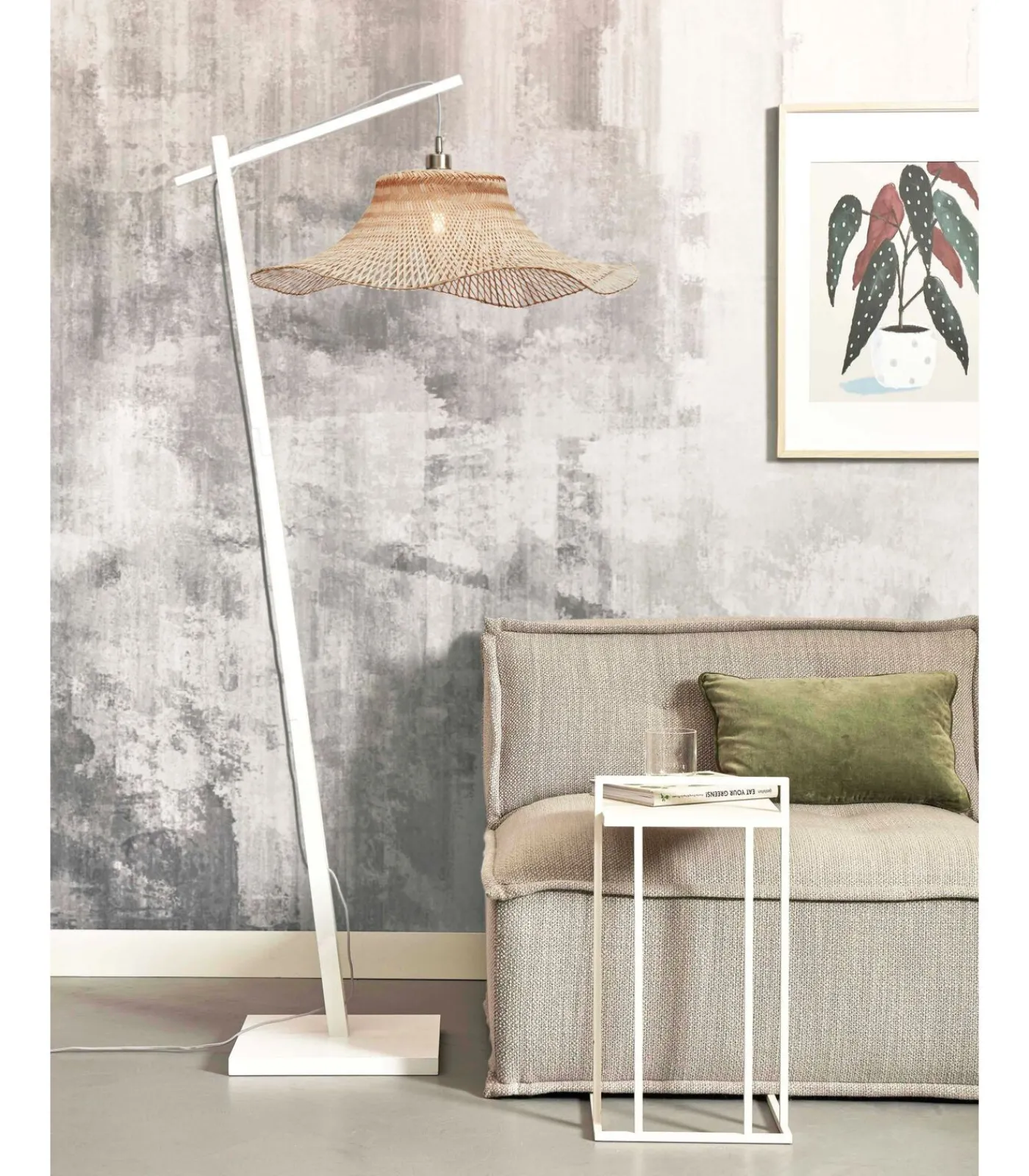 Online Vloerlamp Ibiza - Bamboe Wit/Naturel - 83x65x176cm Vloerlampen